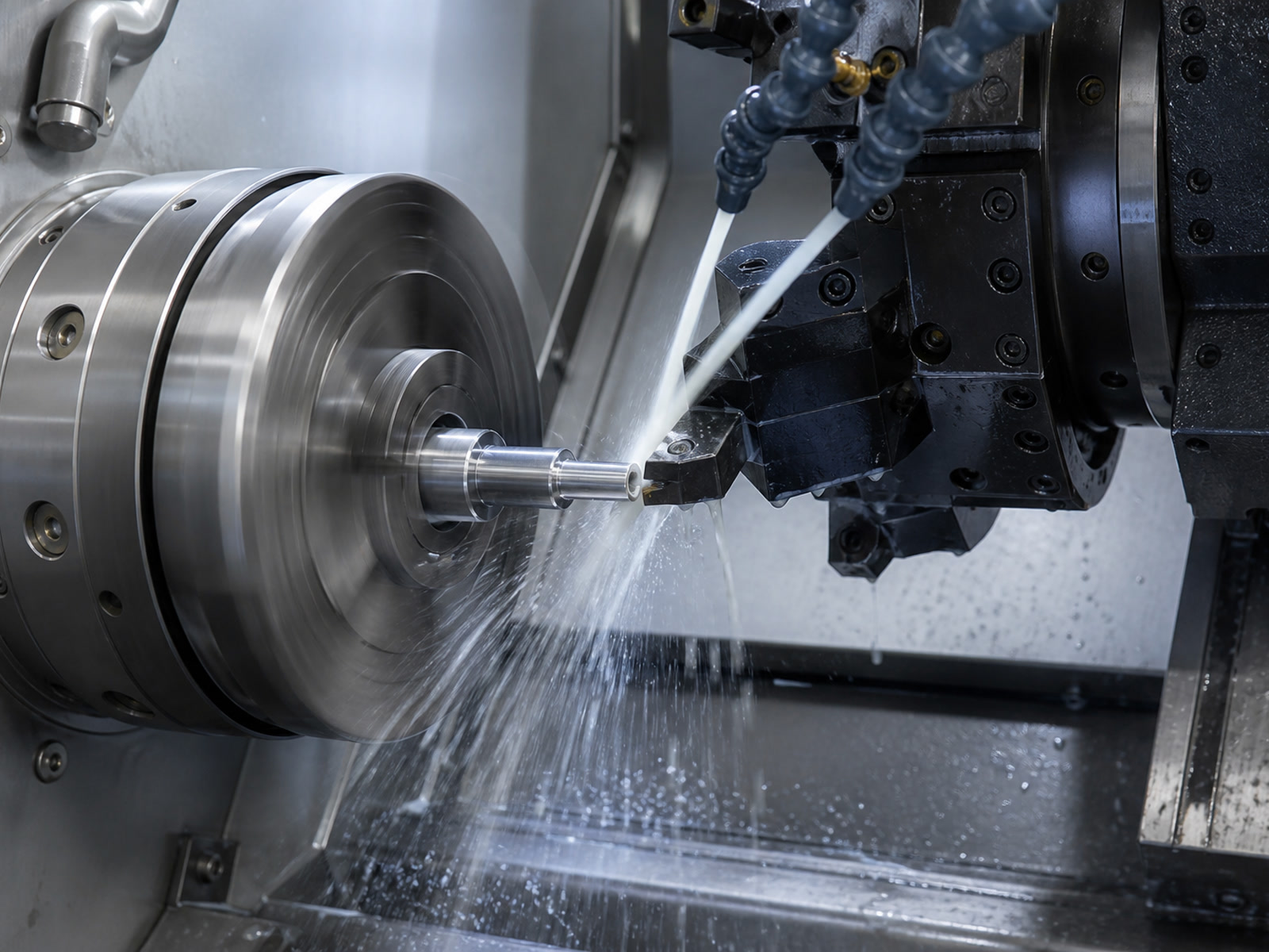 Precision CNC turning machine in operation at AXALLOY Precision facility