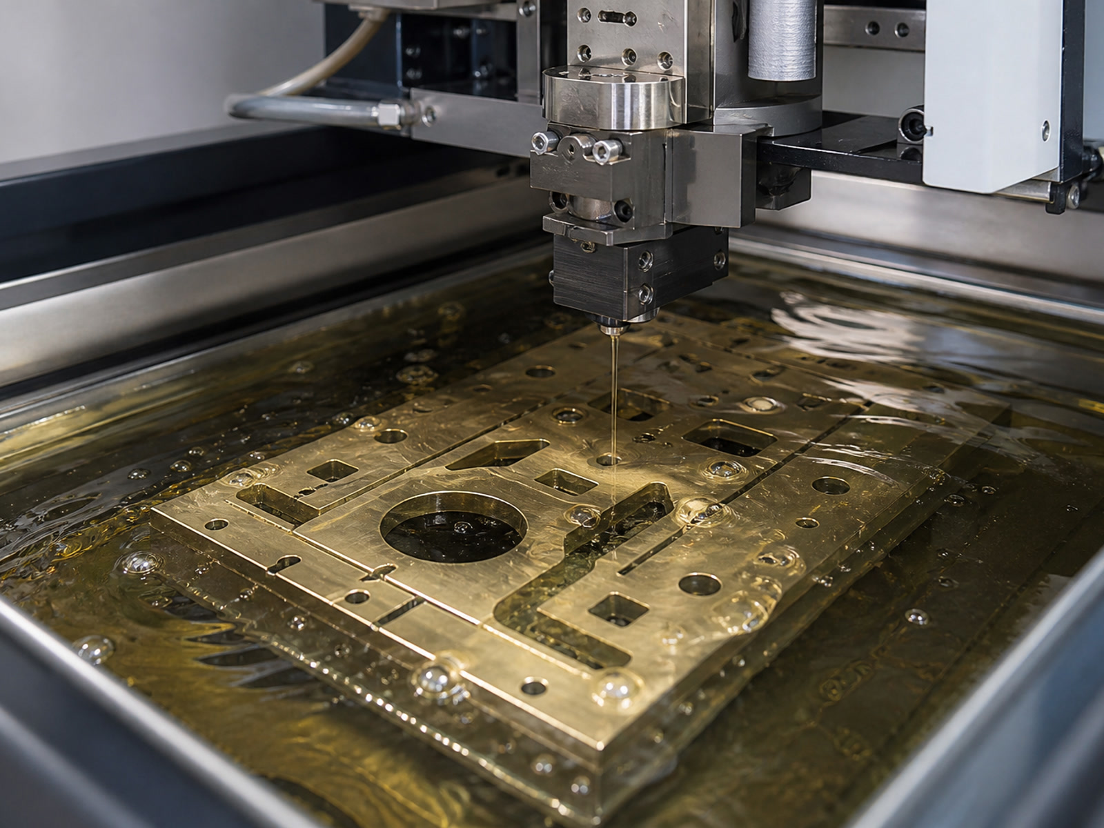 Precision wire cutting machine processing a difficult alloy component
